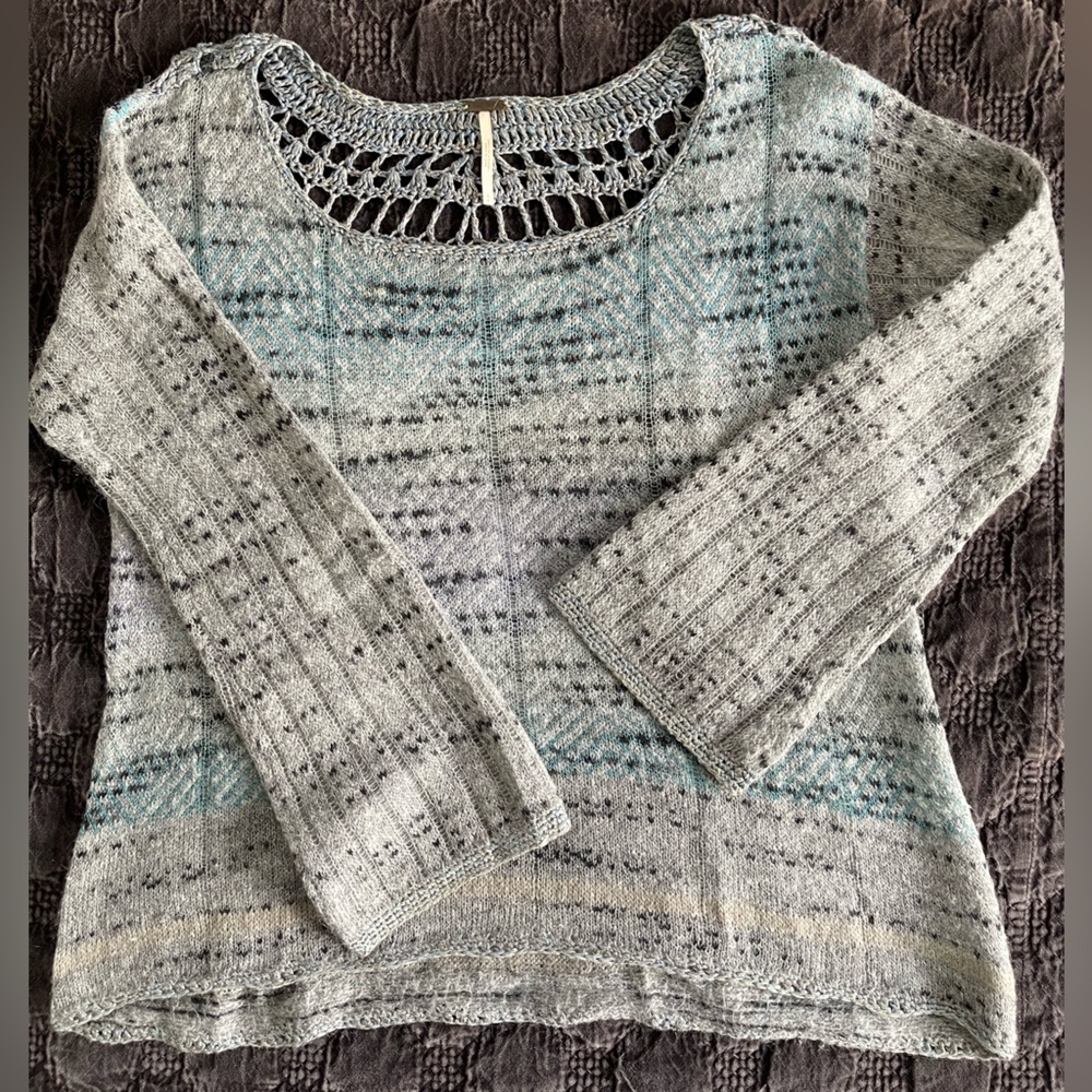 Free People Grey and Blue Knit Mohair-Blend Sweater
